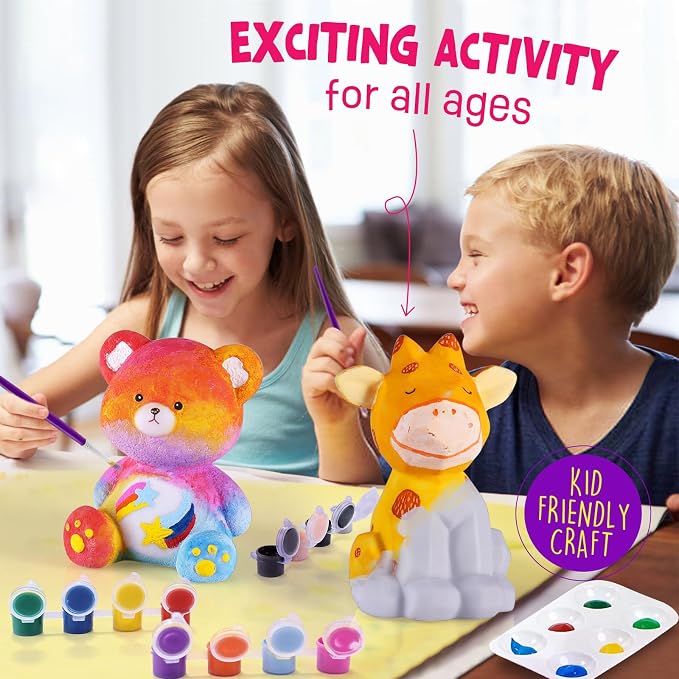 Paint Your Own Bear Lamp Kit, Crafts for Kids Ages 6-12, Gifts for Girl Boy | Bear painting kit with paints and 3D night light; fun craft activity, room decor and birthday gifts for kids ages 6-12