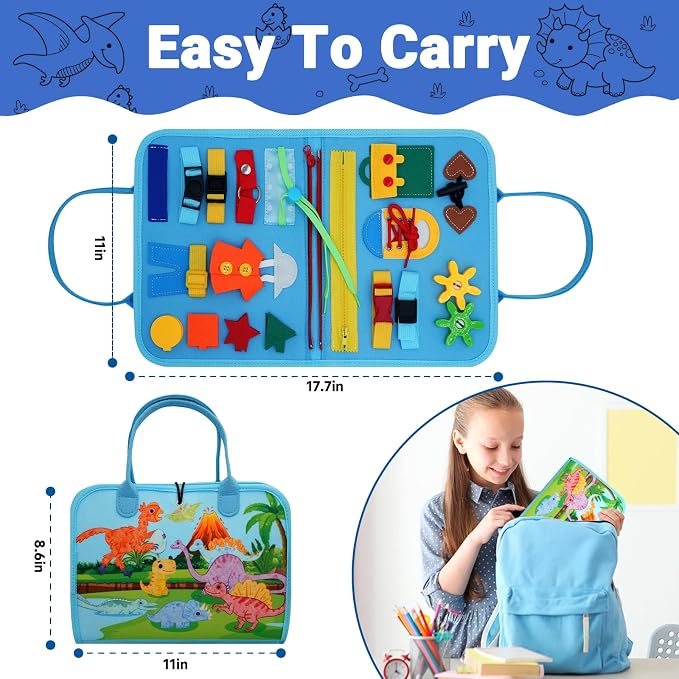 MEGRANATE Montessori Busy Board, Busy Book Educational Learning Toys for Kids Quiet Book Activity Books Fine Motor Skills Toys for 3+ Year Old Kids (Blue)
