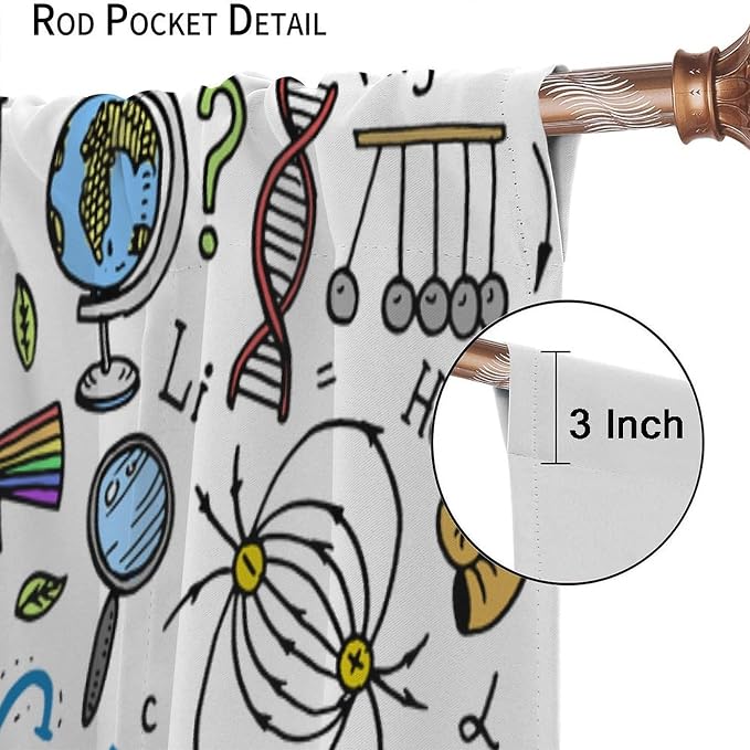Science Symbols Kids Curtain Sketches Cartoon Chemistry Physics Geometry Education Pattern Print Window Drapes for Bedroom Living Room Kitchen Decor,2 Panel Set,42x54 Inch Blackout