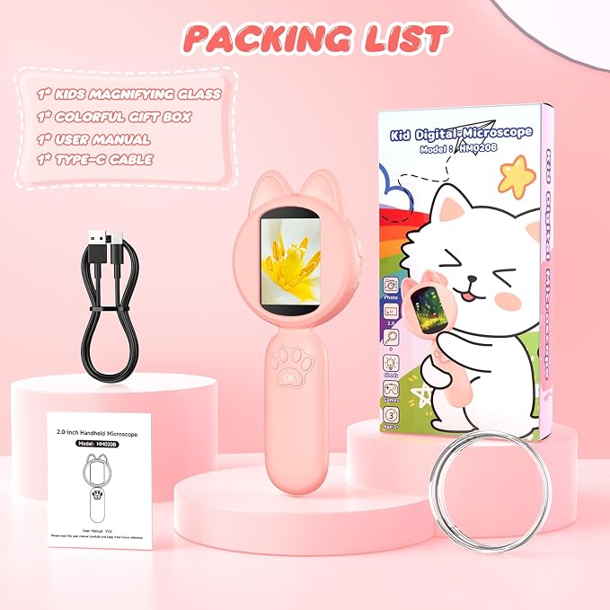 100X Handheld Microscope with 2" LCD Screen, Magnifying Glass for Kids | 8 LED Lights, Christmas Birthday Gifts for Children