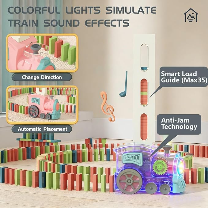 Domino Train Toys for Girls 3+ Year Old: Kids Stacking Dominoes Games - Montessori Toy Toddler 3-5 Boys ages 4-8 - Interactive Autism Fine Motor Activities Birthday Gift Stocking Stuffer 4 5 6 Yr Olds