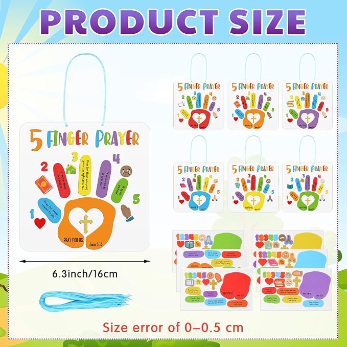 MotiMind 30 Sets Sunday School Crafts for Kids Christian 5 Finger Prayer Handprint DIY Crafts Religious Bible Verse Arts Make Your Own Finger Prayer Gift for Church Classroom Home Activities