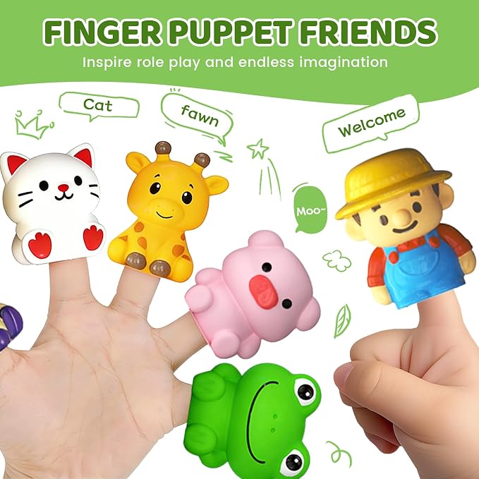 Toddler Learning Toys for 1 2 3 Year Old, Counting Matching & Sorting Montessori Train Set with 9 Farm Animals Finger Puppets, Birthday Gift for Baby Boys Girls