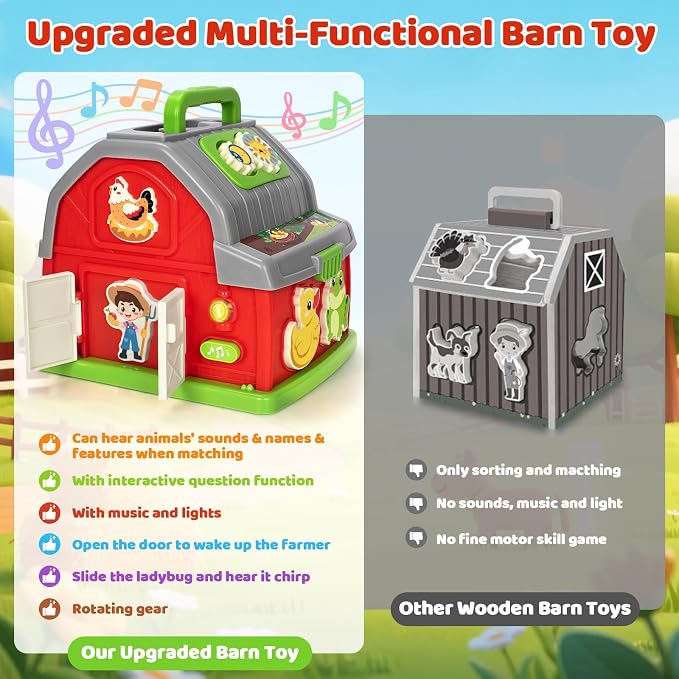 Musical Farm Animal Shape Sorting Toy, Toddler Toys for 1 2 3 Year Olds | Montessori Fine Motor Play, Interactive Music and Farm Animals, Early Learning, Christmas Birthday Gifts, Ages 12-18 Months+