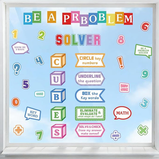 LHIUEM Mathematics Quotes Wall Decals Colorful Math Classroom Wall Sticker | Bulletin Board Window Cling Inspirational Math Educational Wall Decor Back To School Sticker for Classroom Window