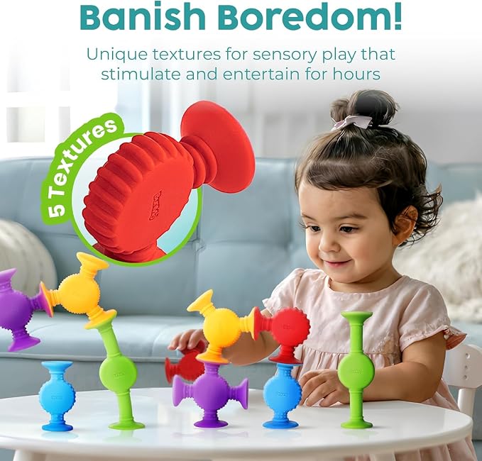 BUNMO Bath Toys Suction - Connect, Build, Create - Toddler Bath Toys - Hours of Fun & Creativity - Fine Motor Skills - Stimulating Sensory Toys - Non-Mouthable Toy - Textured 10 Pack