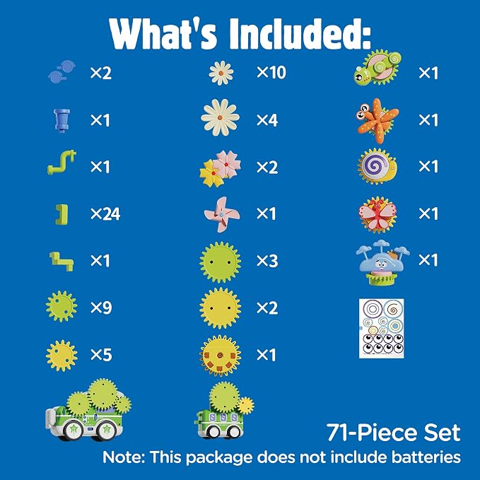 4 in 1 STEM Gear Toys for Kids Ages 3+, Educational Building Blocks, 71Pcs | Flower Construction Kits, Musical Electric Train Sets, Toddler Learning Toys with Light, Boys and Girls Gifts