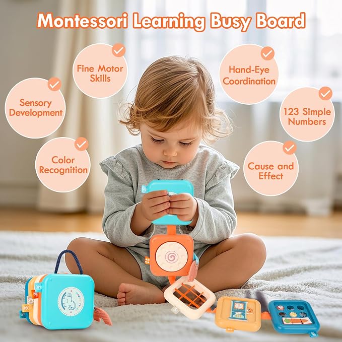 GRESEESM Busy Board Montessori Toy for 1 Year Old Boy Gifts, Travel Toys for Toddler 1-3, Sensory Activity Airplane Essential, Baby Boys Birthday Gift, Easter Basket & Stocking Stuffers