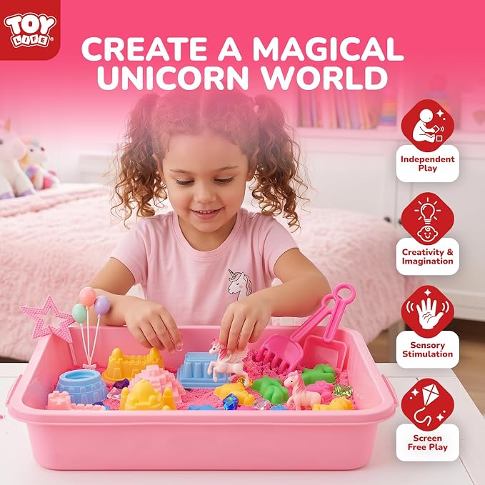 TOY Life Unicorn Sensory Bin, Magic Sand Play Kit for Girls, Ages 3+ | 2.6 lbs soft moldable material, sandbox toy, castle building set, summer family fun, supports fine motor skills