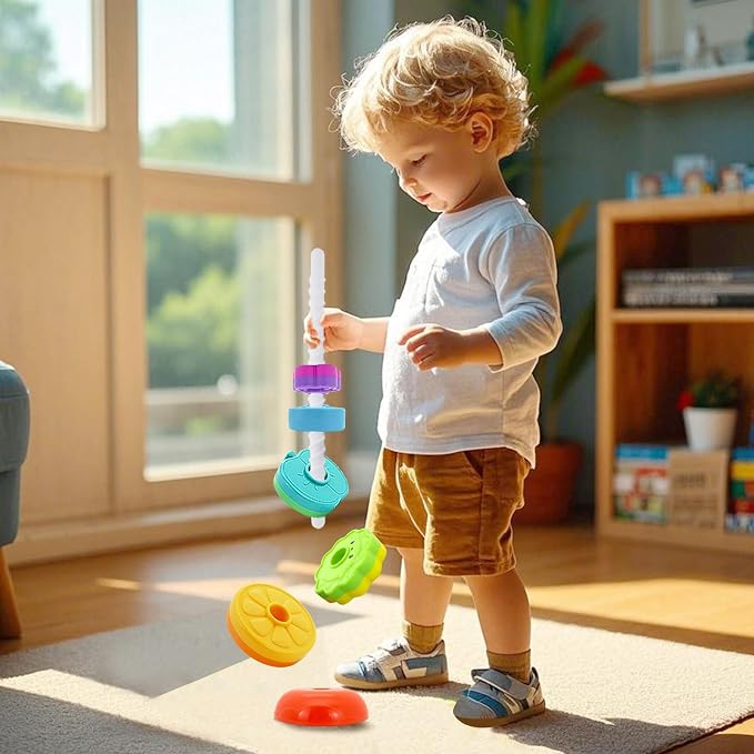 Spinning Stacking Toys for 1-3, Toddler Toy | Montessori Toys for 1 Year Old, Ring Stacker Baby Toy, Sensory & Fine Motor Skills, Gift for Toddlers Boys Girls