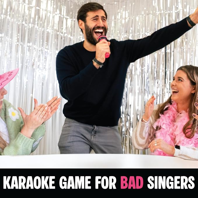 Grab The Mic, Karaoke Party Game for Bad Singers, Family & Adult Fun | 120 Word Cards, Foam Microphone Included. Perfect For Family Game Night, Birthdays & Sing-Off Parties.