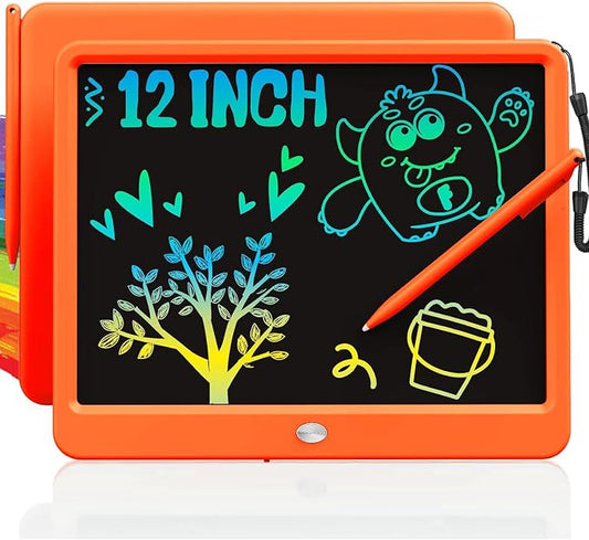 12 Inch LCD Writing Tablet for Kids, Coloring Drawing Pad, Mess Free Doodle Board, Airplane Travel Toys for Boys and Toddlers, Road Trip Essentials, Gifts for 3-8 Year Old Girls (Orange)