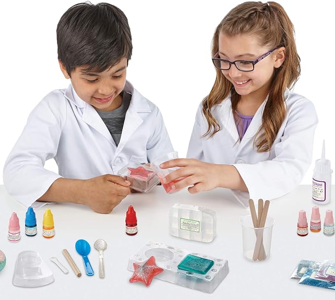 MindWare Science Academy Deluxe Shimmer Lab – Kit Includes 40pcs to Teach Kids & Teens Cosmetic Chemistry - Boys & Girls Make DIY Bath Bombs, Lip Balm & Soaps with eco-Friendly Biodegradable Glitter