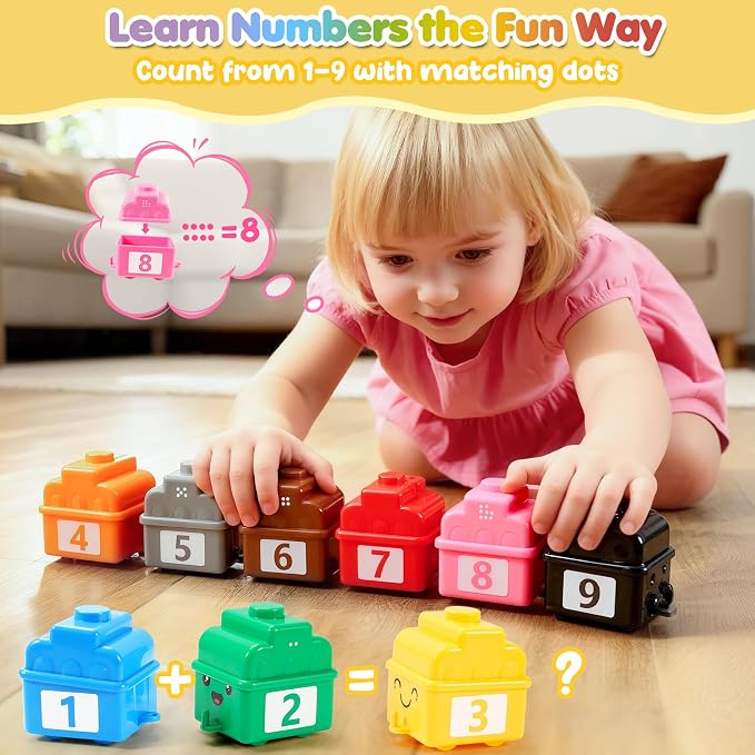 URMYWO Learning Toys for 1 2 3 Years Old Boy Girl, Montessori Toddler Toys | Train Set with 10 Finger Puppets & Play Mat, Counting Matching & Sorting, Toddler Birthday Gift