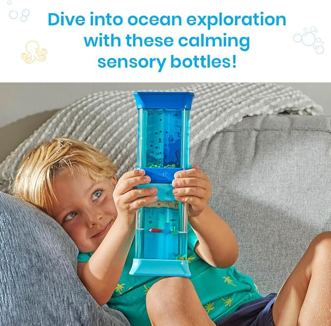 hand2mind Exploring Ocean Forces Sensory Bottles, Science Toys, Ages 3+ | Calm Down Corner Supplies, Quiet Fidgets for Classroom, Travel Toddler Toys, Preschool Classroom Must Haves