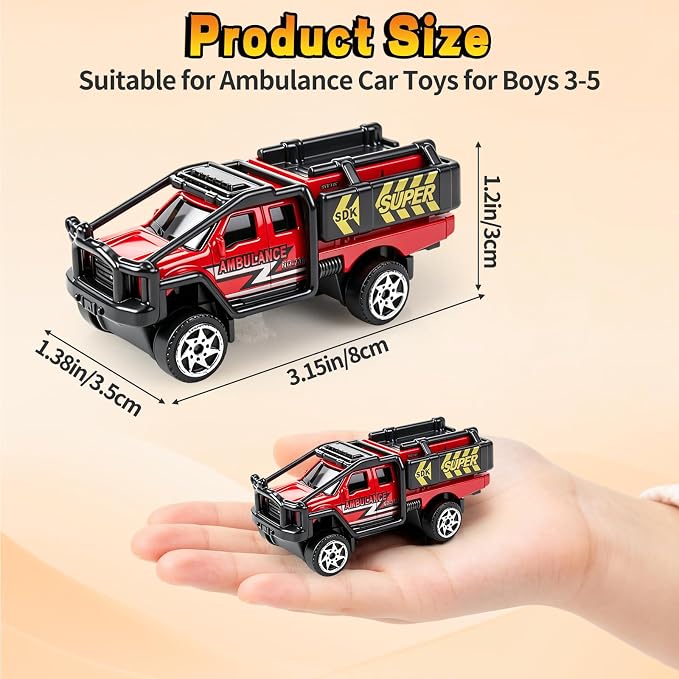 6 Pack Diecast Ambulance Toy, Mini Alloy City Rescue Emergency Vehicle Toys Playset Helicopter Toy Trucks for Boys Age 4-7 8 9 Years Old, Car Toys for Kids Toddlers Party Favors & Birthday Gift | Ambulance Vehicle Playset with Helicopter, Emergency Car...