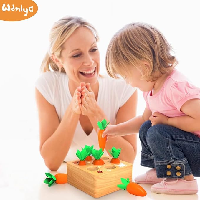 Wdmiya Montessoritoys for 1 Year Old, Wooden Toys Developmental | Shape Sorting & Matching Puzzle Carrots Harvest Game, Birthday Gifts for Boys and Girls, Christmas