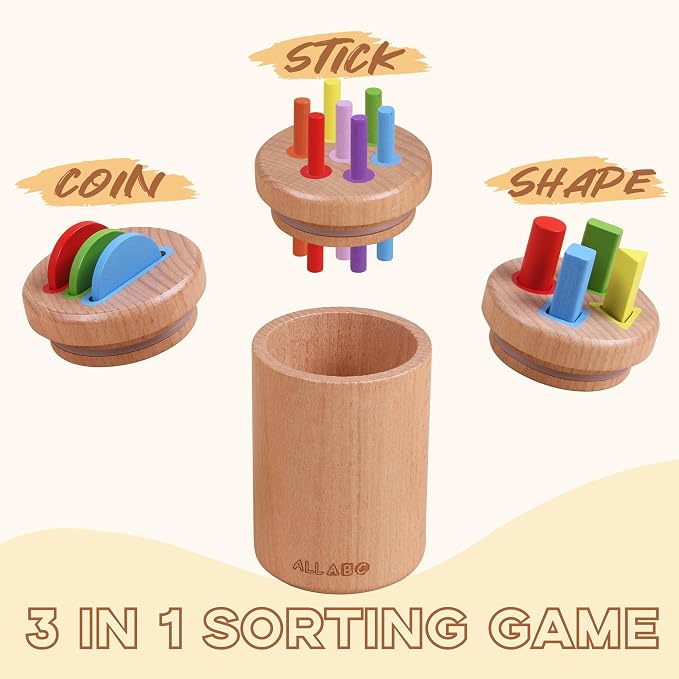 ALLABC Color Sorting Toys for Toddlers Montessori Toys for 1 2 3 Year Old | Preschool Educational Learning Toys | Wooden Sensory Toys | Fine Motor Skills Toys | Open Ended Toys | Airplane Travel Toys