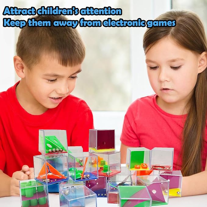 24 PCS Brain Teaser Puzzles for Kids,Balance IQ Maze Game 1.57 in | Mini Fidget Puzzle Box,Maze Puzzle Cubes Party Favor Games Challenge Decompression for Adults