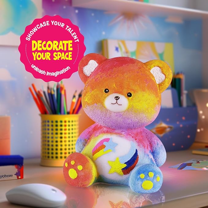 Paint Your Own Bear Lamp Kit, Crafts for Kids Ages 6-12, Gifts for Girl Boy | Bear painting kit with paints and 3D night light; fun craft activity, room decor and birthday gifts for kids ages 6-12