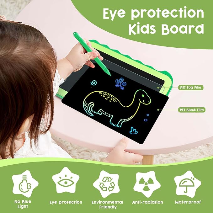 Teriph LCD Writing Tablet for Kids, Colorful Toddlers Toys Drawing Board, Educational Kid Toys, Doodle Pad Dinosaur Toy for 3 4 5 6 7 8 Year Old Boys Girls Birthday Party Xmas,8.5inch & Green