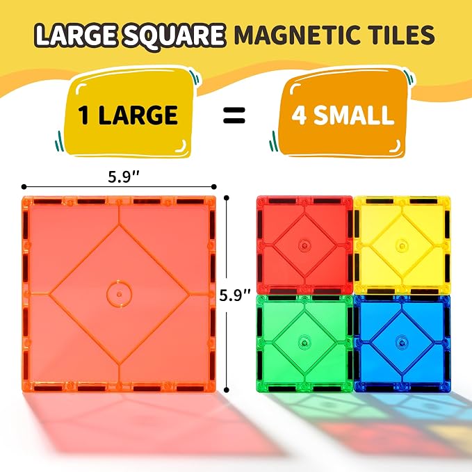 Mruikeny 14-Piece Large Magnetic Tiles, Building Toys for Kids Ages 3+ | 14 Large Magnetic Tiles for Preschool Building Play, Recommended for Ages 3 and Up