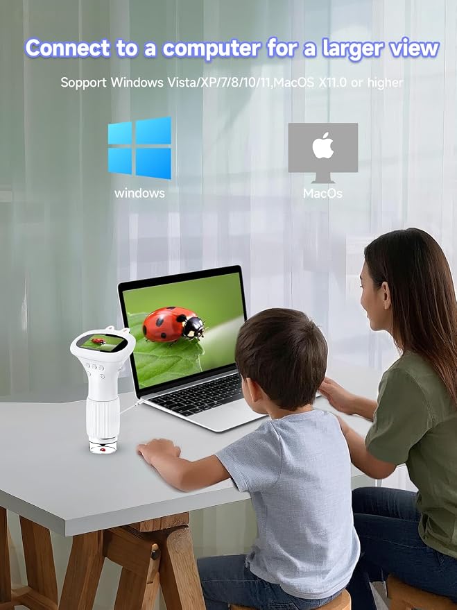 Acoath Microscope for Kids, 1000X Handheld Digital Miniscope with 2.0" Screen, Portable Pocket Microscope Education Toys Birthday Gifts for Age 3 4 5 6 7 8 9 10 Girls Boys