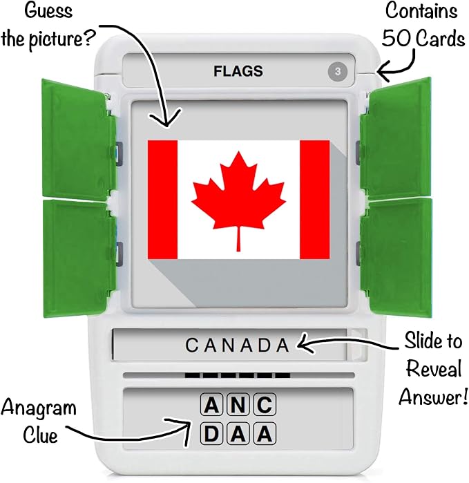 Flags of The World Travel Game - Learn 100 Country Flags | Flash Cards with Slide Reveal Case | Geography Card Game, Gift, Stocking Stuffer | for Kids and Adults | Ages 6+