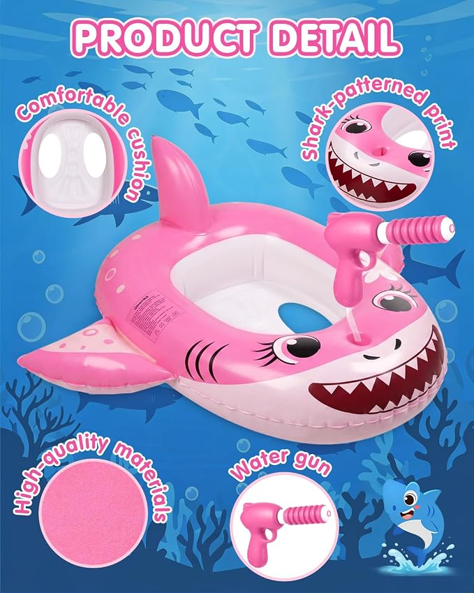 2PCS Inflatable Pool Floats Kids, Pirate Ship Pool Float with Water Gun, Pool Toys for Kids Ages 4-8, Pool Float Safety Seat Swimming Pool Games for Boys Girls