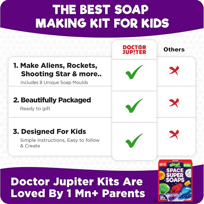 Doctor Jupiter Glow in The Dark - Space Soap Making Kit for Kids Ages 6+ | Birthday Gift Ideas for Boys & Girls 6,7,8,9,10 Year Olds, Science Kits for Kids Ages 5-7-8-12, STEM Space Toys, DIY Craft
