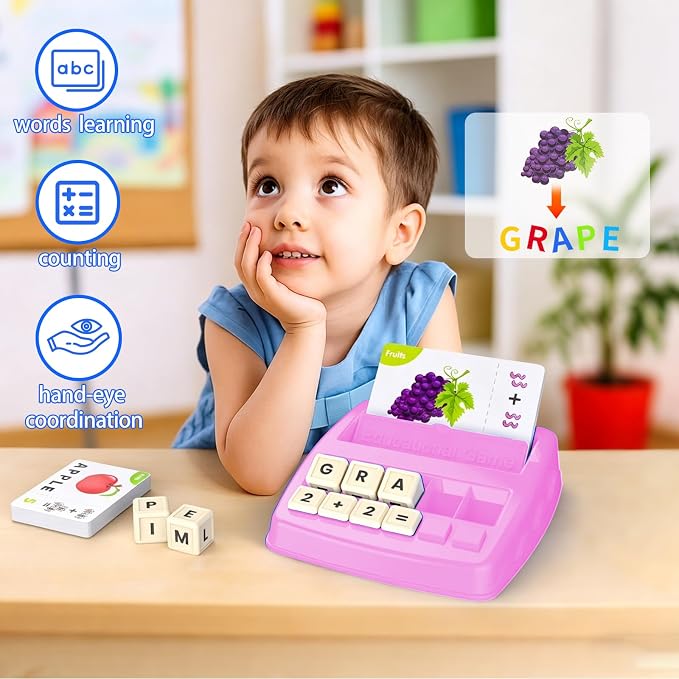 Ondalis Toys for 3-8 Year Olds Girls, Matching Letter Spelling Games for Kids Ages 3-8 Preschool Learning Educational Toys for Kids Birthday Gifts for 3-8 Year Olds Girls Pink