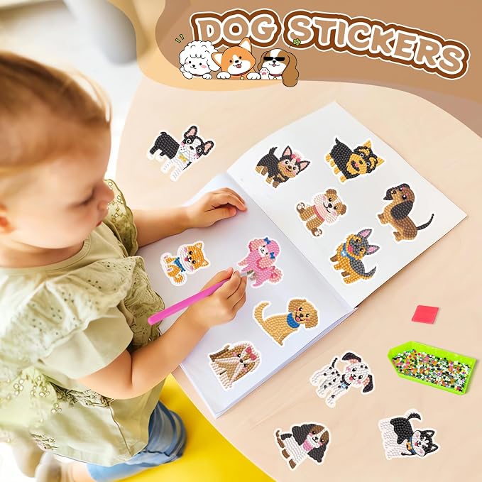 Labeol Diamond Art Kits for Kids Boys and Girls Ages 6-8-10-12 Easy to DIY Creative Diamond Art Sticker Craft by Numbers Kits for Kids and Adult Beginners (Puppy)