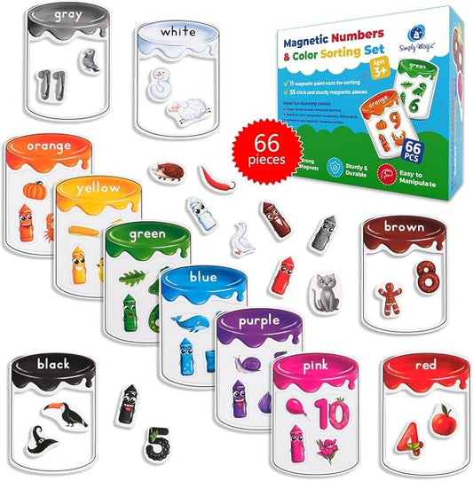 66 PCS Magnetic Color Sorting Set, Colors Sorting Toys - Simply Magic | Color Recognition for Toddlers 1-3, Numbers Color Sorting Magnets for Fridge, Magnetic Sorting Set for Whiteboard