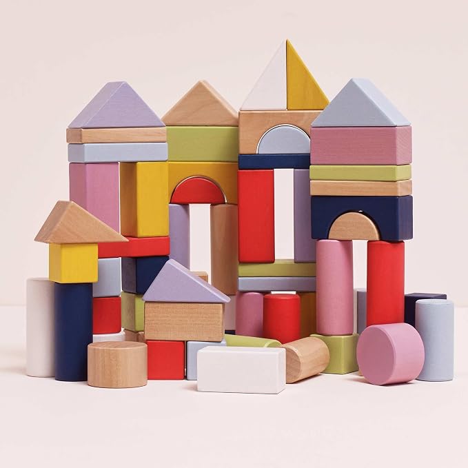 Le Toy Van - Educational Wooden Building Blocks 60 Piece Set Toy | Montessori Style Shape & Colour Development Toy - Suitable for 12 Months + (PL135)