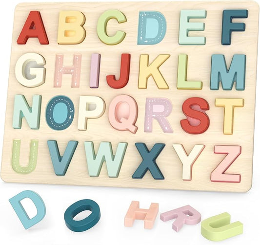 Zeoddler Alphabet Puzzles, ABC Preschool Learning Toys, Wooden Toys for Toddlers, Alphabet Shape Puzzles for Kids, Gift for Girls Boys