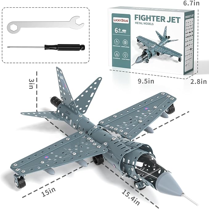 Lucky Doug STEM Building Projects Model Airplane Jet Set - Building Toys for Kids Ages 8-12, Assembly Science Kit for Boys 8 9 10 11 12 Years Old