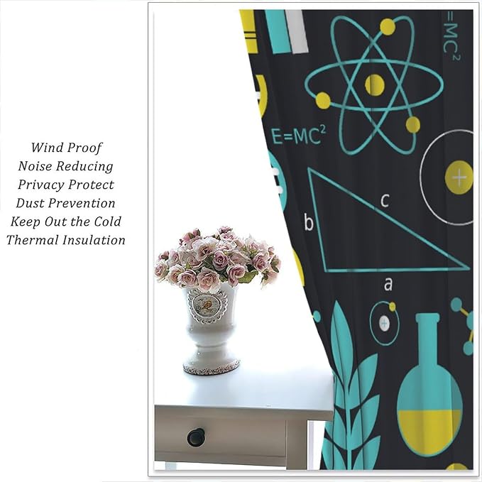 Science Bedroom Curtains, Chemistry Science Pharmacy Research Blackout Rod Pocket Window Drapes for Childs Girls Boys Bedroom Living Room Home Set 2 Panels,55x63 Inches