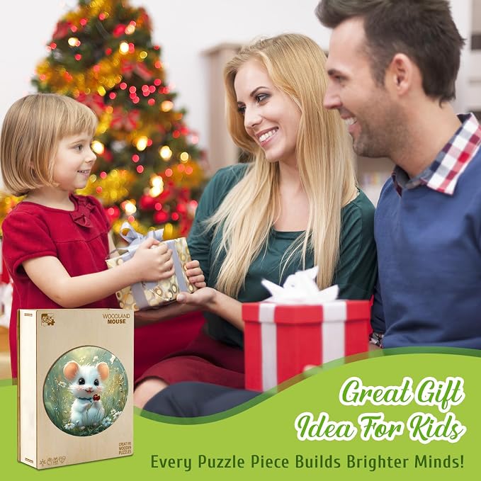 Animal Wooden Puzzles for Kids - Woodland Mouse | 50 Piece Puzzles for Kids Ages 4-6 - Kids Puzzle with Unique Piece Shapes - Round Puzzle for Boys and Girls (11.4 * 11.4 in)