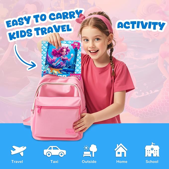 Homicozy Magnetic Puzzles for Toddler Kids 3-8, Mermaid Princess Travel Toy | 36-Pieces Magnetic Puzzles for Girls Ages 3-5 4-6, Car Airplane Road Trip Activities, Quiet Screen-Free Game, Birthday Gifts