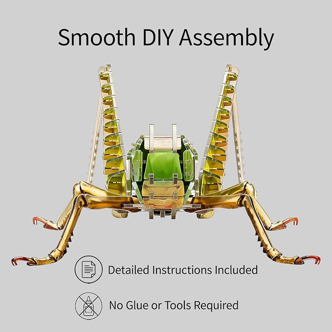 3D Acrylic Insect Puzzle DIY Bug Model Kit Animal STEM Gift | Building Kits Crafts Figurine Sculpture Nature Decoration Educational Display Toys for Kids Teens and Adults (Grasshopper)