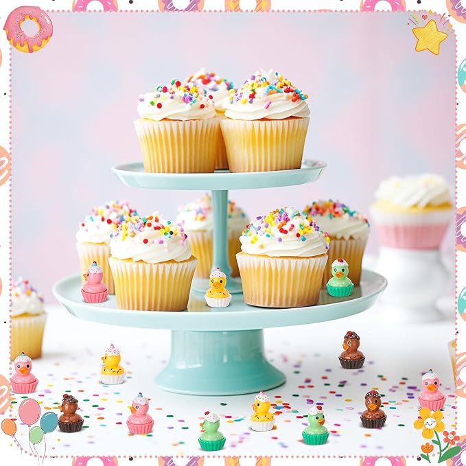 32 Pack Cupcakes Ducks Toy Figures, Novelty Cupcakes Duck | Tiny Ducks to Hide, Birthday Party Favor Gift Decoration (4 Styles)