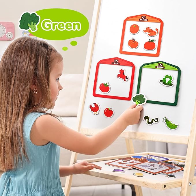 JoyCat Wooden Fridge Magnets for Toddlers, Animal Color Sorting Set, 50 PCS | Farm & zoo animal magnets for kids, magnetic color sorting refrigerator toys and educational learning gifts for 3-6 year olds