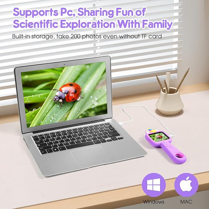 Magnify 2.4" Screen Handheld Microscope for Kids, 600X Digital 4K Kids Microscope, 8 LEDs Pocket Microscope, Portable Edu Toy for Ages 3-12 Boys& Girls Exploring Bugs Plants at Home & Outdoor Travel