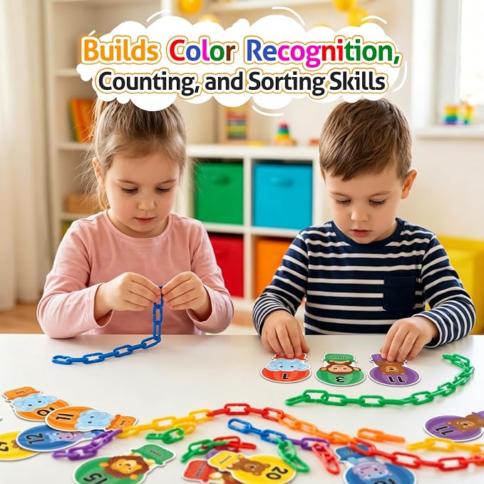 Fine Motor Skills Toys Plastic Chain Links Counting Games for Kids | Sensory Counting Toys Toddlers Math Manipulatives Math Games Preschool Kindergarten Classroom Must Haves Color Recognition