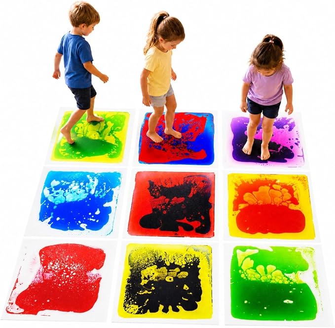 edusense Liquid Sensory Floor Tiles Non-Slip Autism Home&Classroom Play 3+ | Non-Slip Cushioned Motion Tiles for Autism Sensory Play, Classroom Bulk, Motor Skills, Visual Tracking, Ages 3+
