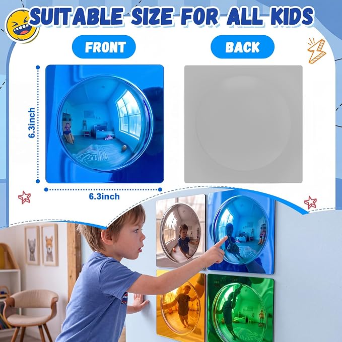 Geiserailie 4 Pcs Sensory Wall Bubble Mirrors, 6 x 6 Inch, CPC Certified | Colorful Acrylic Convex Mirrors, Sensory Room Must Haves, Classroom Learning Tool, Calming Corner, Preschool Daycare Activity