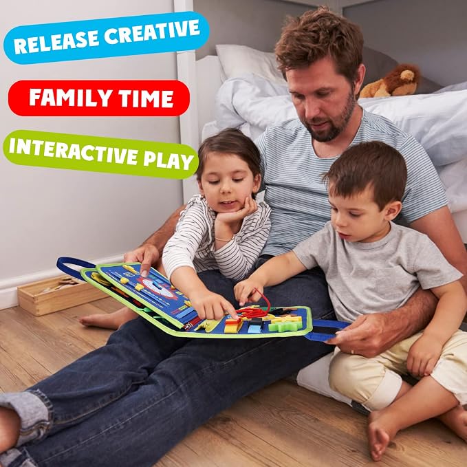 Busy Board Montessori Toy for 3-6 Year Old Toddlers - Educational Activity Developing Sensory Board for Fine Basic Dress Motor Skills - Travel Toys for Plane Car, Gift for Boys Girls
