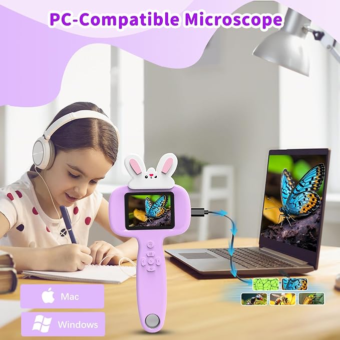 BLACKROOT Microscope for Kids, 2.4" Handheld Digital Pocket Microscope | STEM Educational Science Toys for New Year, Birthday Gifts for 3+ 4 5 6 7 8 9 10 11 12 Year Old Boys Girls, Purple