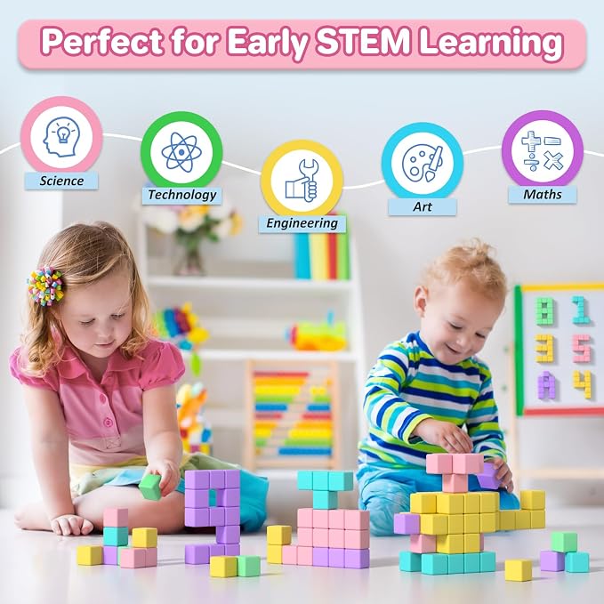 Magnetic Blocks for Toddlers, 1.34in Macaron Magnetic Building Cubes for Kids Ages 1-3, Stem Preschool Stack Construction Educational Toys for 3+ Years Old Boys Girls