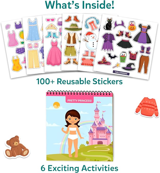 Skillmatics Peelies – Dress Up, Reusable Sticker Book, Toys for Toddlers | 100+ Reusable Stickers, Mess-Free Fun for Preschoolers, Travel Toy, Gifts for Girls & Boys Ages 3, 4, 5, 6, 7